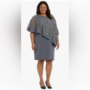 R&M Richards Women’s Sequined Asymmetric Knee Length Cape Cocktail Dress